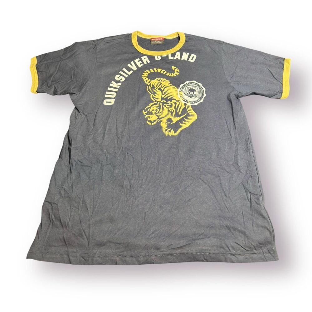 Quiksilver Tiger Graphic T-Shirt Size Large‎ Blue Shirt Retro 100% Cotton Skater